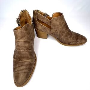 Maurices Womens 9 Darla Taupe Vegan Leather Strappy Ankle Boots Zip Back Booties